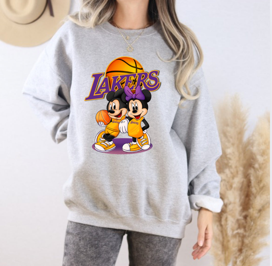 Adult Lakers Basketball Mickey and Minnie Graphic Sweater