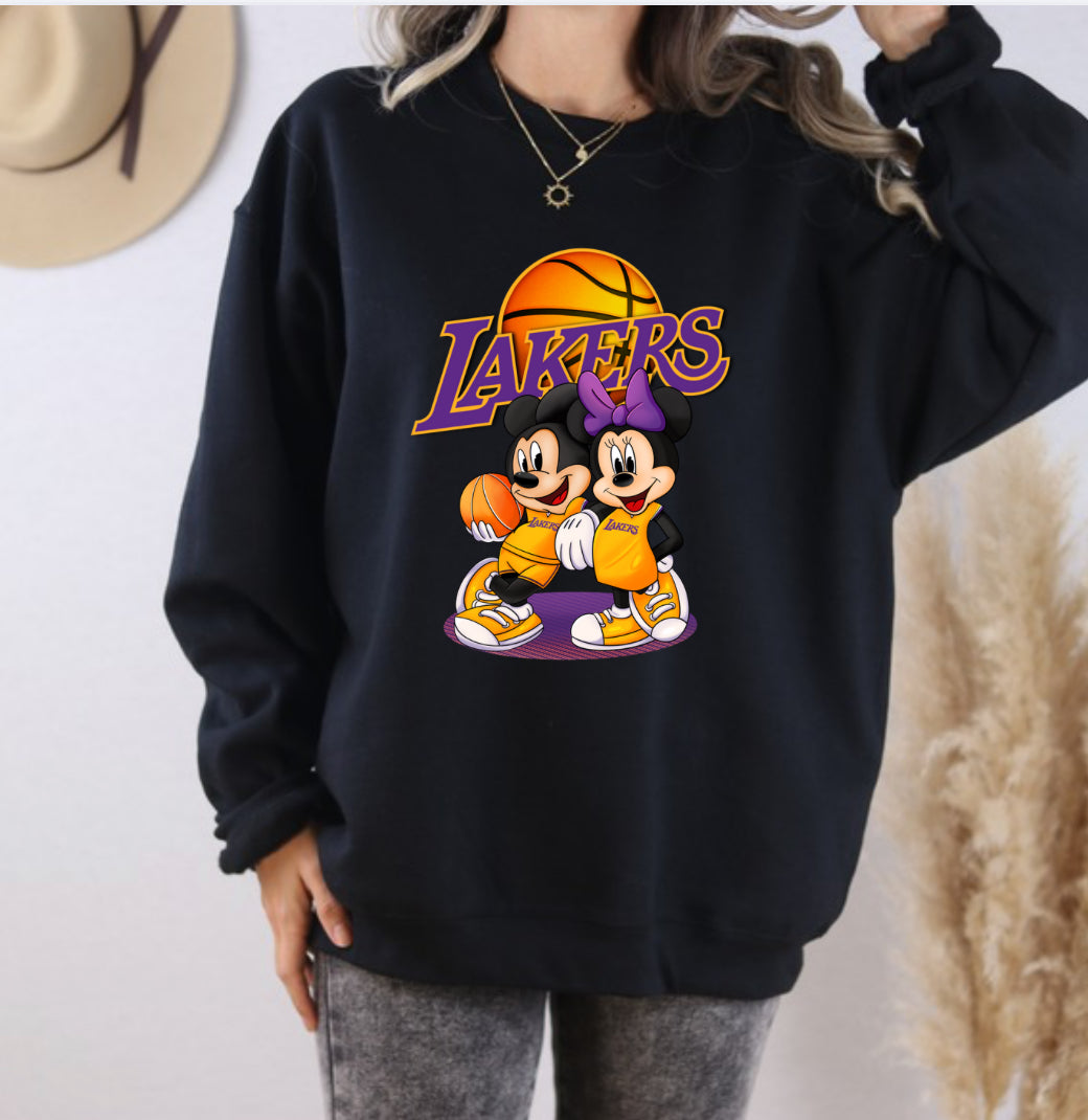 Adult Lakers Basketball Mickey and Minnie Graphic Sweater