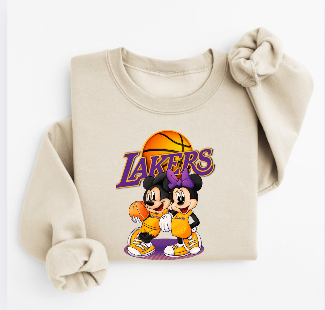 Adult Lakers Basketball Mickey and Minnie Graphic Sweater