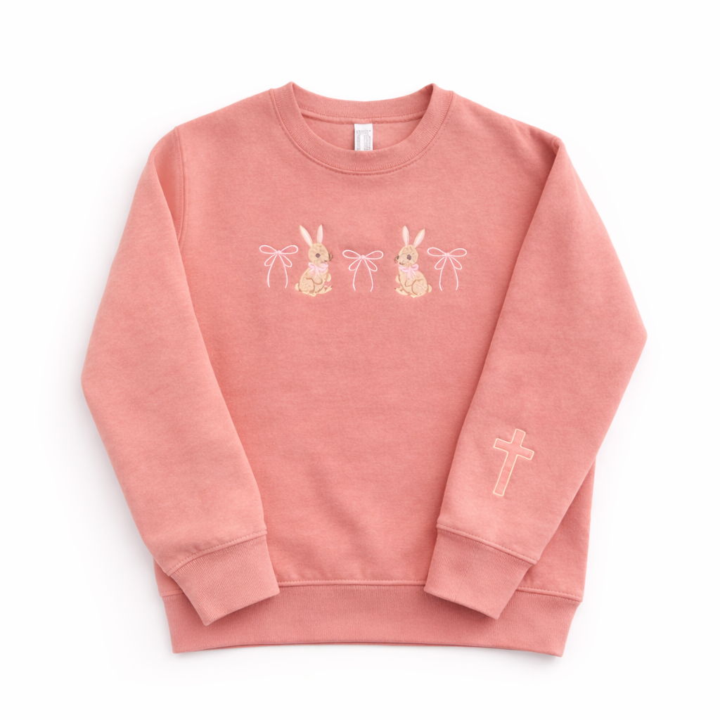 Girls Embroidered Bunny with cross on sleeve sweatshirt