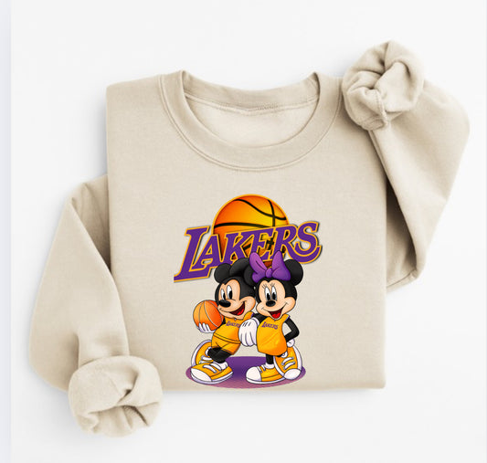 Adult Lakers Basketball Mickey and Minnie Graphic Sweater