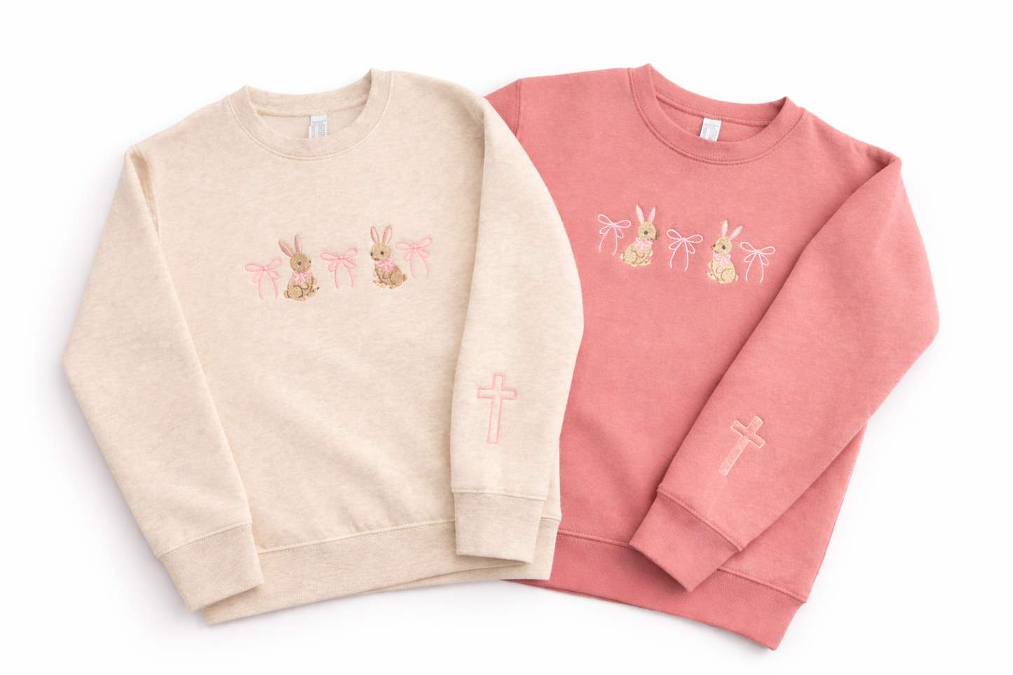 Girls Embroidered Bunny with cross on sleeve sweatshirt