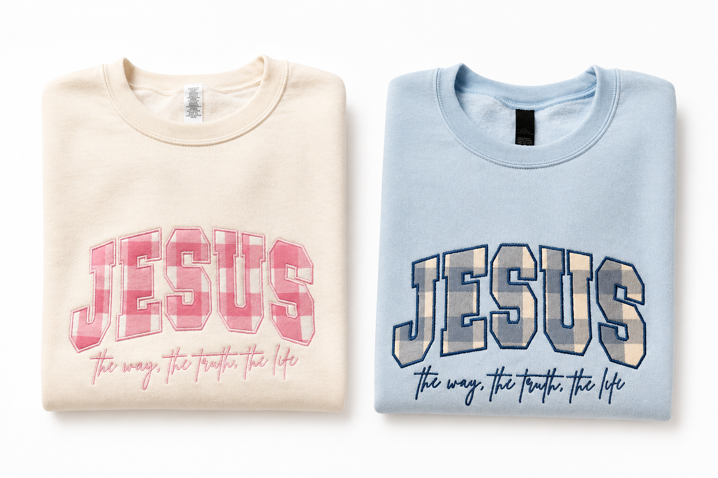 Adult Jesus Embroidered Appliqué Sweater Crewneck