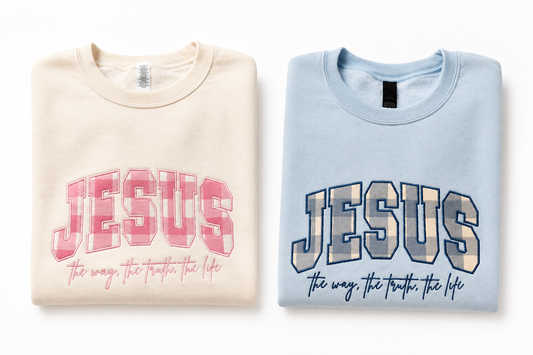 Adult Jesus Embroidered Appliqué Sweater Crewneck