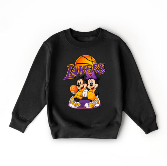 Child Lakers Basketball Mickey and Minnie Graphic Sweater