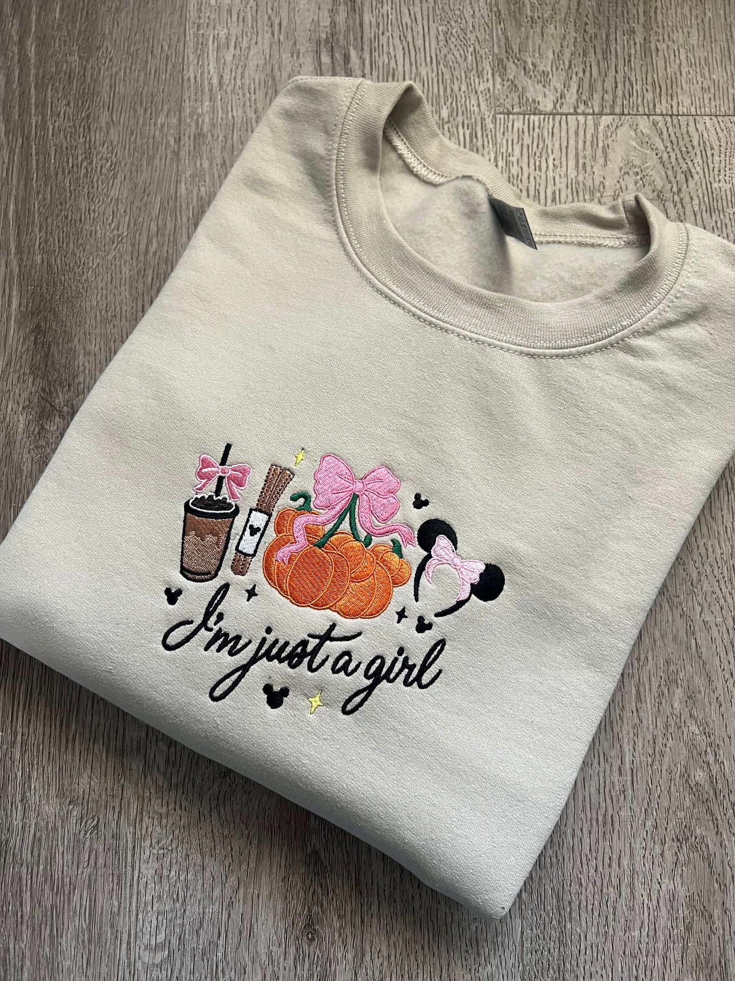 Im Just A Girl Embroidered Crewneck Sweater