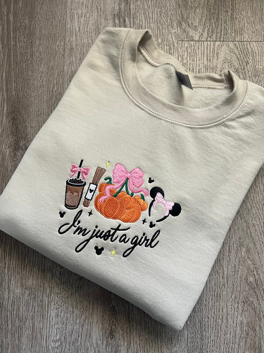 Im Just A Girl Embroidered Crewneck Sweater